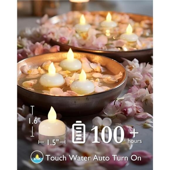 72 Pack Waterproof Flameless Floating Tealights,Battery Flickering LED Tea Light - Picture 3 of 7